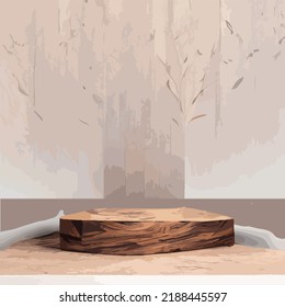 Abstract minimal ,scene with geometric, forms,. wood podium in white background with leaves, product presentation, mock up, show cosmetic product display, Podium, stage pedestal or platform. 3d vector