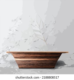 Abstract minimal ,scene with geometric, forms,. wood podium in white background with leaves, product presentation, mock up, show cosmetic product display, Podium, stage pedestal or platform. 3d vector