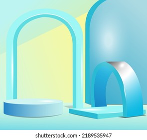 Abstract minimal scene with geometric shapes. cylindrical podium on a blue background. product presentations, mock ups, cosmetic product shows, podiums, stage mats or platforms. 3d vectors
