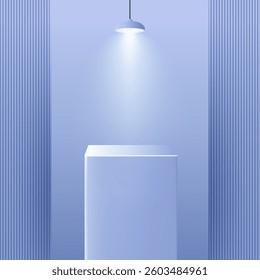 Abstract minimal scene. Minimal mockup or abstract product display presentation, Stage showcase. Blue background for product presentation with shadows and light. Empty podiums. Mockup.