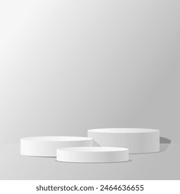 Abstract minimal scene on a calm white background with a cylindrical podium. Stage mockup showcase for products, banners, sales, presentations, cosmetics, discounts and etc. Vector eps 10.