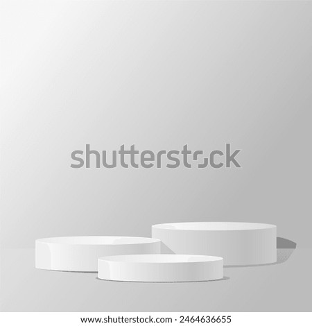 Abstract minimal scene on a calm white background with a cylindrical podium. Stage mockup showcase for products, banners, sales, presentations, cosmetics, discounts and etc. Vector eps 10.