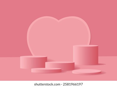 Abstract minimal scene on pastel background with cylinder podium and leaves. Stage mockup showcase for product, banner, sale, presentation, cosmetic and discount