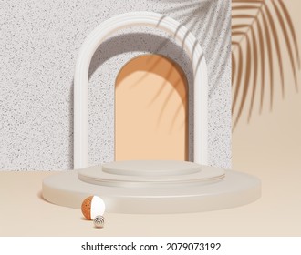 Abstract Minimal Scene with Podium Platform Stage Product and Palm Branch Leaf Overlay Effect for Promotion, Marketing and Advertising. Vector illustration