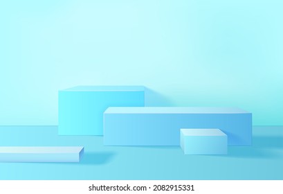 Abstract Minimal Scene with Podium Platform Stage Product Blue Pastel Rendering for Promotion, Marketing and Advertising. Vector illustration