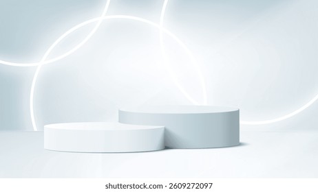 Abstract minimal scene. Minimal podium with soft material base. Soft podium stages and product showcase platform with covers and golden in round and square shape. 