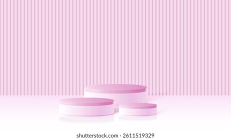 Abstract minimal scene. Minimal podium with soft material base. Soft podium stages and product showcase platform with covers and golden in round and square shape. 