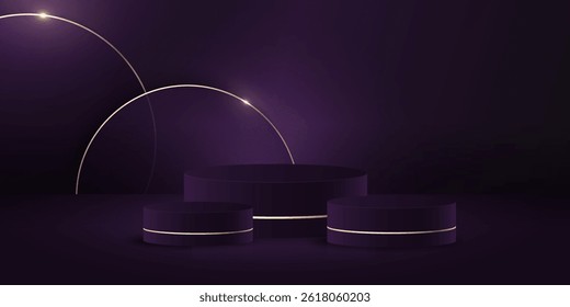 Abstract minimal scene. Minimal podium with soft material base. Soft podium stages and product showcase platform with covers and golden in round and square shape. 