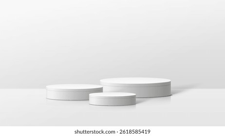 Abstract minimal scene. Minimal podium with soft material base. Soft podium stages and product showcase platform with covers and golden in round and square shape. 