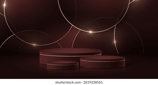 Abstract minimal scene. Minimal podium with soft material base. Soft podium stages and product showcase platform with covers and golden in round and square shape. 