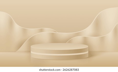 Abstract minimal scene. Minimal podium with soft material base. Soft podium stages and product showcase platform with covers and golden in round and square shape. 