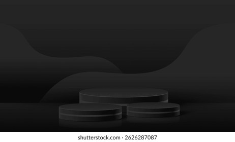 Abstract minimal scene. Minimal podium with soft material base. Soft podium stages and product showcase platform with covers and golden in round and square shape. 