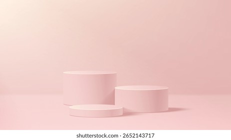 Abstract minimal scene. Minimal podium with soft material base. Soft podium stages and product showcase platform with covers and golden in round and square shape. 