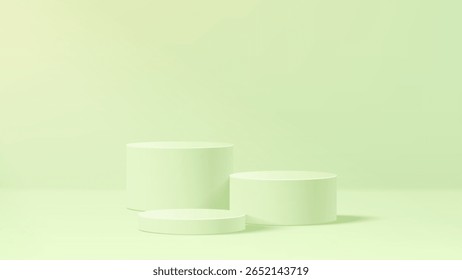 Abstract minimal scene. Minimal podium with soft material base. Soft podium stages and product showcase platform with covers and golden in round and square shape. 