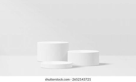 Abstract minimal scene. Minimal podium with soft material base. Soft podium stages and product showcase platform with covers and golden in round and square shape. 