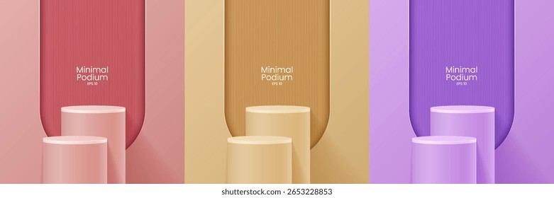 Abstrato cena mínima. Pódio mínimo com base de material macio. Palcos de pódio macio e plataforma de vitrine de produto com capas e dourado em forma redonda e quadrada. 