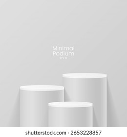 Abstract minimal scene. Minimal podium with soft material base. Soft podium stages and product showcase platform with covers and golden in round and square shape. 