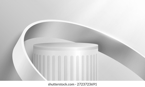Abstract minimal scene. Minimal podium with soft material base. Soft podium stages and product showcase platform covers with ring shape. 