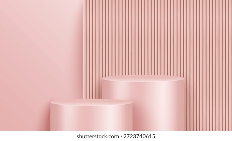 Abstract minimal scene. Minimal podium with soft material base. Soft podium stages and product showcase platform covers with ring shape. 
