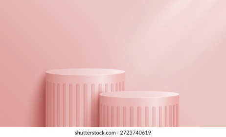 Abstract minimal scene. Minimal podium with soft material base. Soft podium stages and product showcase platform covers with ring shape. 