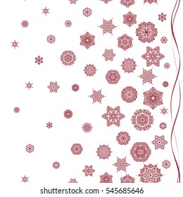 Abstract minimal seamless pattern background. Vector red snowflakes on white background.