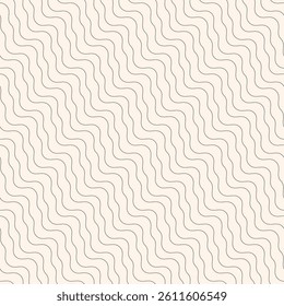 Abstract minimal seamless pattern with diagonal wavy lines, thin stripes, liquid fluid shaped, waves. Black and white linear background. Simple outline monochrome texture. Subtle minimalist geo design