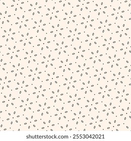 Abstract minimal seamless pattern with small flower geometric shapes, tiny snowflake silhouettes. Vector minimalist black and white floral background. Simple repeated texture. Stylish geo design