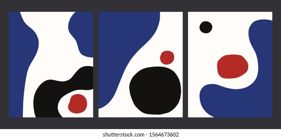 abstract minimal set of template blue white red and black, organic shapes liquid flat design