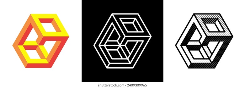 Abstract minimal shape. Isolated geometric designs. Impossible shape. Optical illusion. Vector illustration.