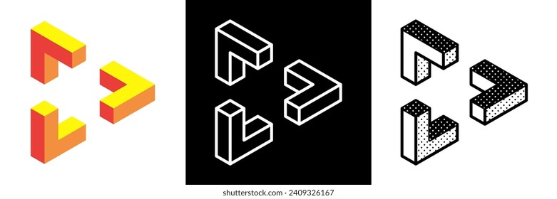 Resumen de forma mínima. Diseños geométricos aislados. Forma imposible. Ilusión óptica. Ilustración vectorial.