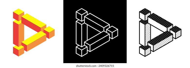 Resumen de forma mínima. Diseños geométricos aislados. Forma imposible. Ilusión óptica. Ilustración vectorial.