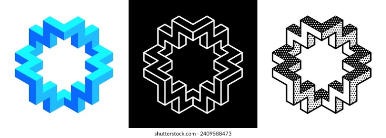 Abstract minimal shape. Isolated geometric designs. Impossible shape. Optical illusion. Vector illustration.