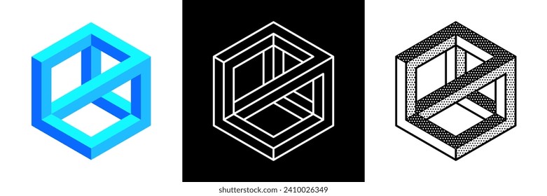 Abstract minimal shape. Isolated geometric designs. Impossible shape. Optical illusion. Vector illustration.