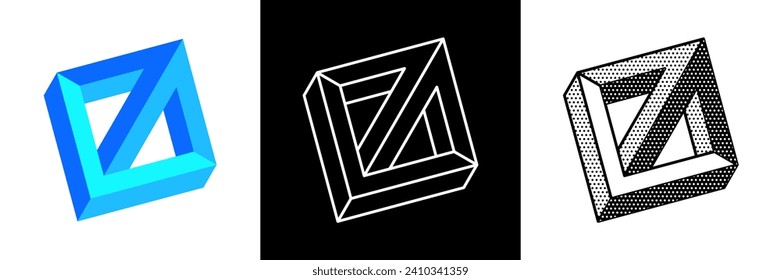 Abstract minimal shape. Isolated geometric designs. Impossible shape. Optical illusion. Vector illustration.