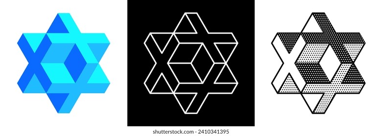Abstract minimal shape. Isolated geometric designs. Impossible shape. Optical illusion. Vector illustration.