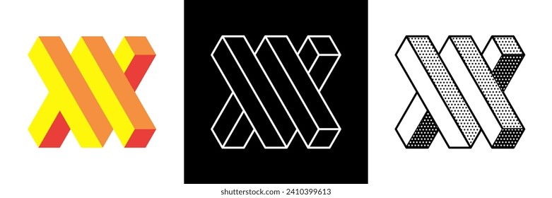 Abstract minimal shape. Isolated geometric designs. Impossible shape. Optical illusion. Vector illustration.