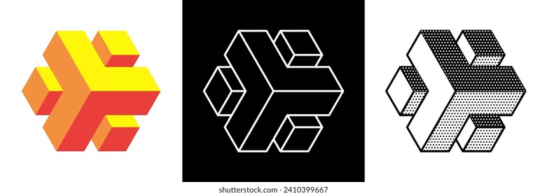 Abstract minimal shape. Isolated geometric designs. Impossible shape. Optical illusion. Vector illustration.