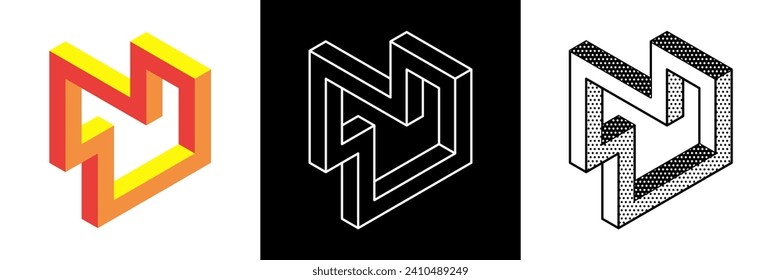 Abstract minimal shape. Isolated geometric designs. Impossible shape. Optical illusion. Vector illustration.