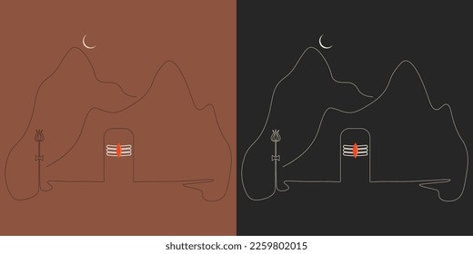 abstract minimal shiva linga one line art with trishul and crescent moon. conceptual design for home decor, card, banner and Hindu festival Maha Shivratri.