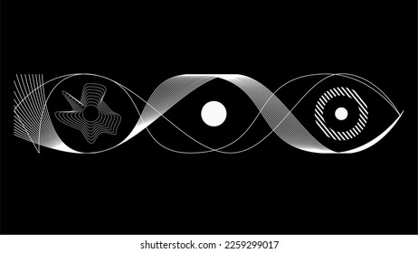 Abstract Minimal Spinning Waves and circle between middle, Monchrome art