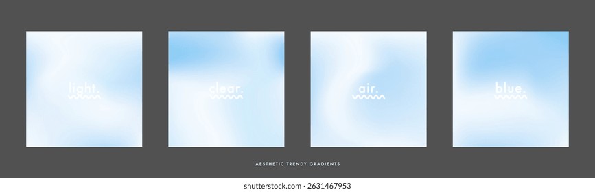 Abstractas diseño de cubierta de cielo azul cuadrado mínimo. Estética de fondo degradado de cielo claro azul claro. Conjunto de 4 Plantillas de gradiente para publicación en redes sociales, portada, Anuncio, anuncios
