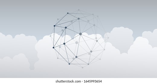 Abstract Minimal Style Cloud Computing, Networking and Telecommunications Concept, Creative Design - Network Connections, Geometric Mesh - Vector Illustration