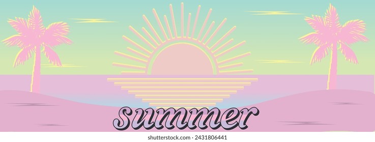 Abstraktes minimales Sommer-Poster, Cover, Kartenset mit Naturpalme, Sonne. Sommerferien, Reise, Urlaubsreisen Illustrationen. Entwurfsvorlage für Werbeaktionen