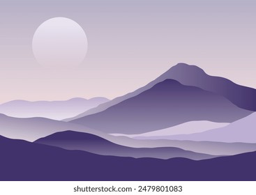 Abstract minimal sunset mountain landscape in shades of purple