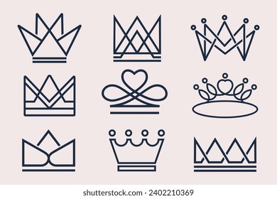 Abstract minimal thin line crown icon set logo design . Vector illustration