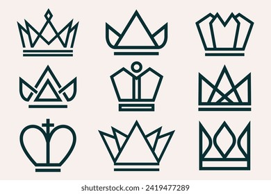 Resumen diseño de logotipo de conjunto de iconos de la corona de línea delgada mínimo. ilustración vectorial.