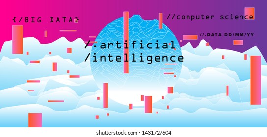 Abstract minimal vector background for Computer Analytics subject: statistical analysis, data mining and machine learning. Vaporwave/ synthwave futuristic neon aesthetics style. 