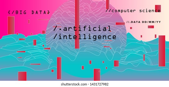 Abstract minimal vector background for Computer Analytics subject: statistical analysis, data mining and machine learning. Vaporwave/ synthwave futuristic neon aesthetics style. 