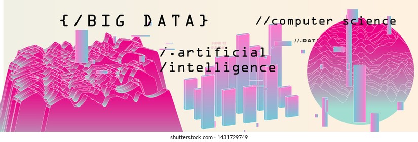 Abstract minimal vector background for Computer Analytics subject: statistical analysis, data mining and machine learning. Vaporwave/ synthwave futuristic neon aesthetics style. 