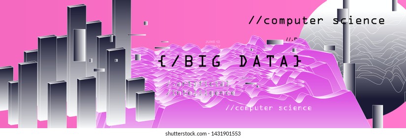 Abstract minimal vector background for Computer Analytics subject: statistical analysis, data mining and machine learning. Vaporwave/ synthwave futuristic neon aesthetics style. 